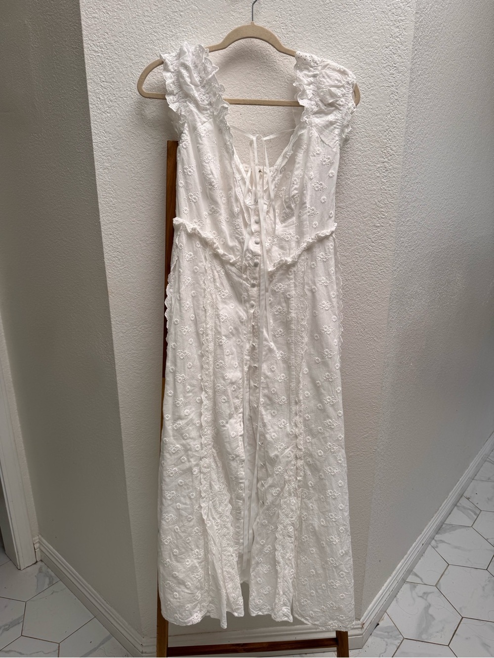 For Love & Lemons White Eyelet Maxi Dress with Ruffle Straps